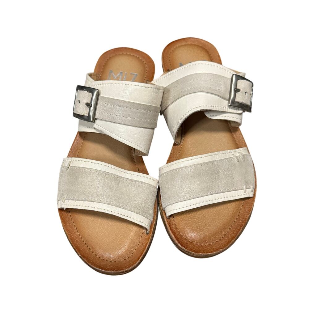 Miz Mooz Leather Double Band Slide Sandals Florra Linen Women's Size 36 (5.5/6)